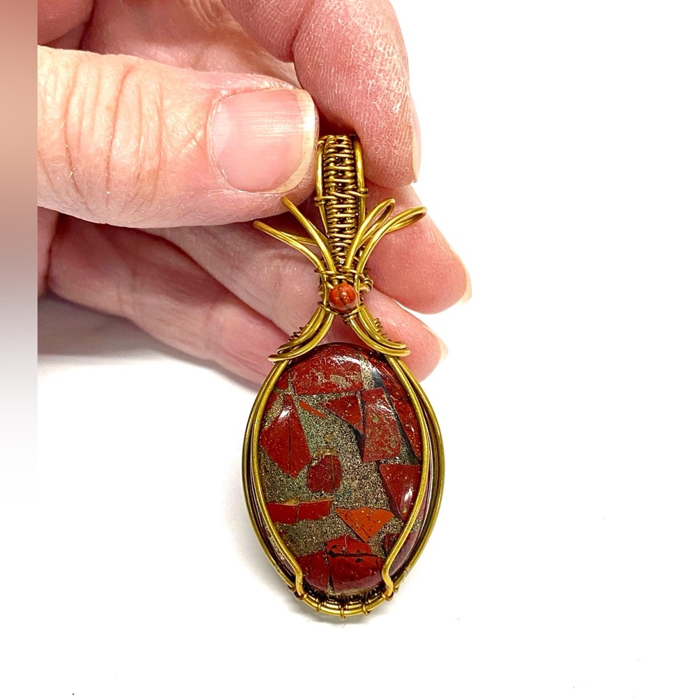 HANDCRAFTED Red Jasper Copper Composite Hand Wrapped Pendant, Gift Her Woman